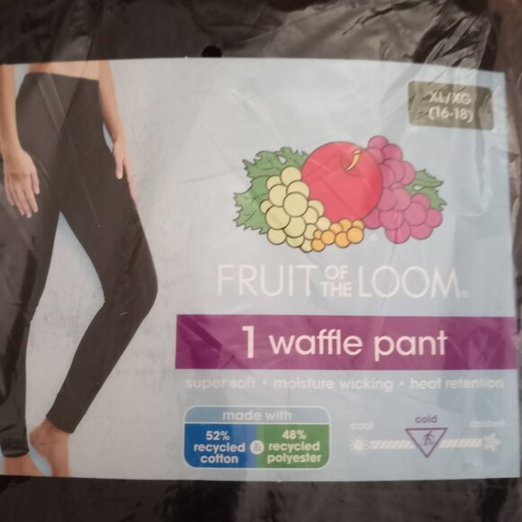 NEW Fruit of the Loom Womens XL 16 - 18 Black Waffle Thermal Pants - Picture 2 of 4